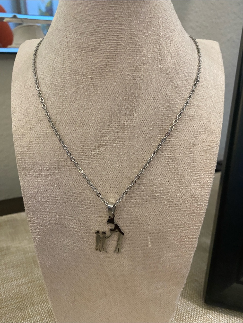 Silver Tone Figure Pendant Necklace - Modern Silhouette